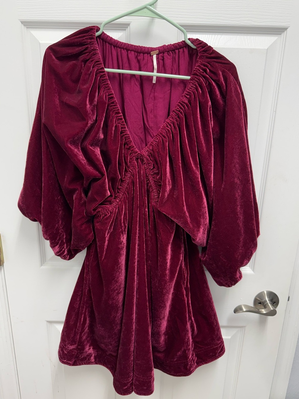 Free People Portia Velvet Mini Dress XS Rubies Burgundy Balloon Sleeve